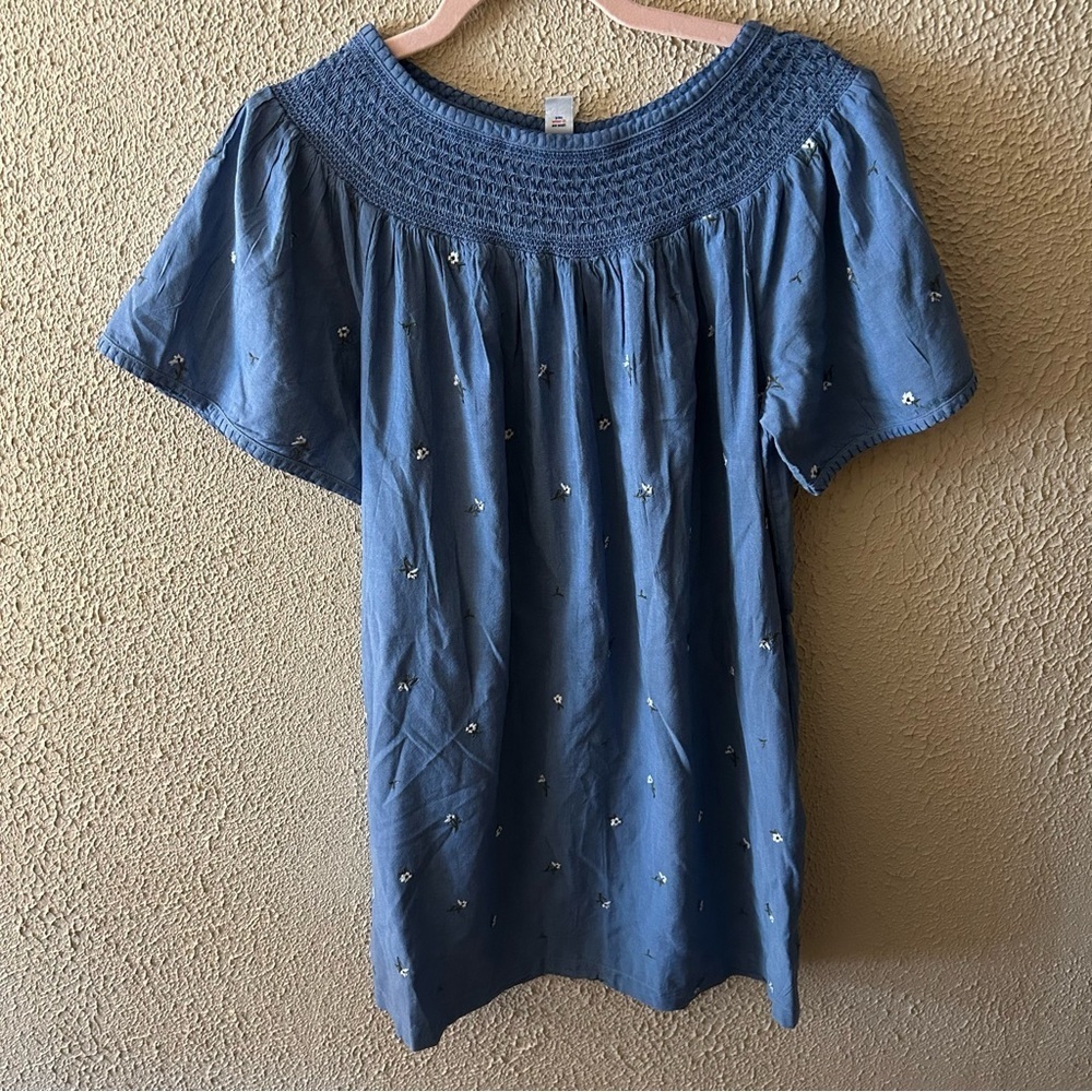 Old Navy Blue Floral Embroidered Dress With Pockets